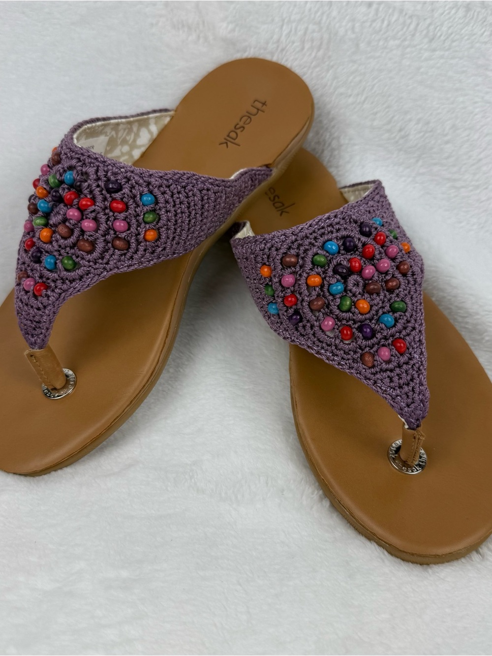 The Sak Shana Thong Sandals Womens 7 Crochet Boho Bali Beads Beachwear